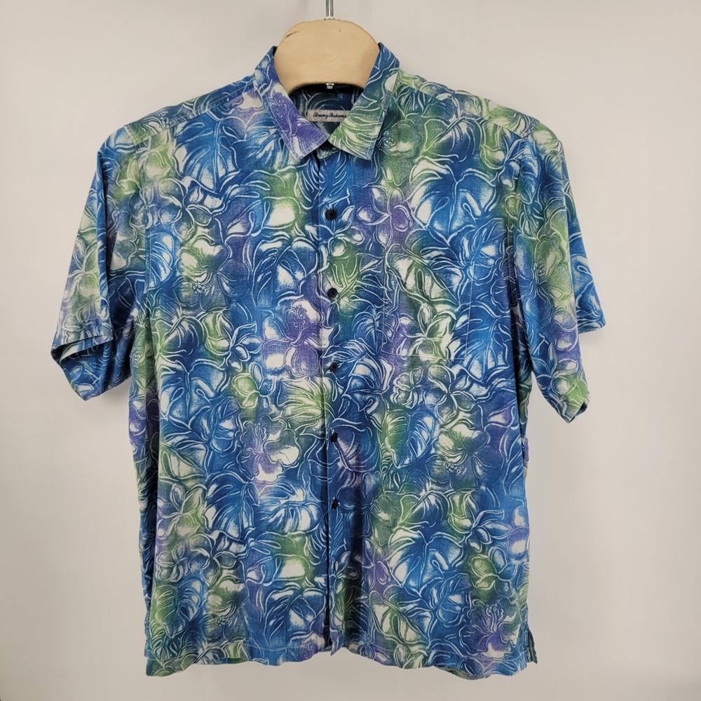 Tommy‎ Bahama Island Zone Hawaiian Shirt 2XLT Blue Floral Silk Blend Mens Tall